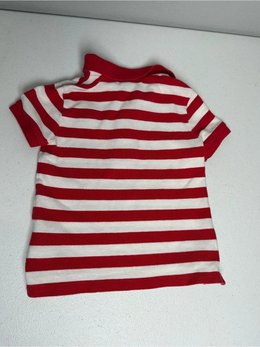 Ralph Lauren Red and White Striped Polo Shirt with Crest